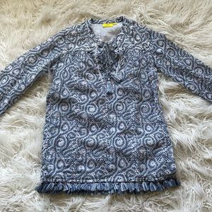 Roberta Roller Rabbit‎ White Blue Fringe Boho Top